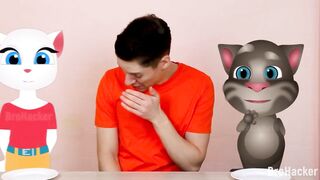 Talking Tom and Talking Angela in Real Life - Mukbang Food Challenge and Me