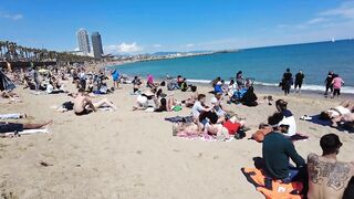 Beach Walk Spain - Barcelona Beach, Barceloneta - 2022 - 4K