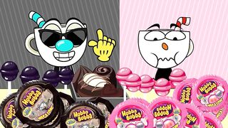Pink vs Black Challenge | Mukbang Animation Cuphead /ASMR/ Chupa Chup & Hubba Bubba /Slime Mukbang
