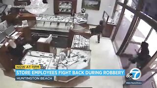Store employees fight off hammer-swinging thieves during Newport Beach smash-and-grab robbery | ABC7