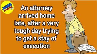 Funny Joke: An attorney arrived home late, after a very tough day trying to get a stay of execution