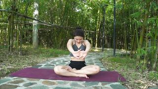 Yoga exercises meditation posture combined with stretching and breathing
