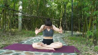 Yoga exercises meditation posture combined with stretching and breathing