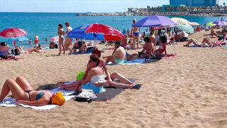 Barcelona beach walk, beach Sebastia / Spain best beaches