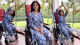 Shilpa Shetty Yoga in Wheel chair after leg fracture