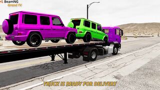 Flatbed Trailer Cars Transporatation with Truck - Pothole vs Car #2 - BeamNG.Drive