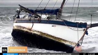 Storm sends sailboat crashing onto Santa Barbara beach