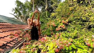 Sunbathing ☀️ Standing splits. Balancing. Stretching. Beautiful wild flowers in March