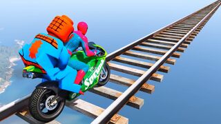 TEAM SPIDERMAN Motorcycle Jump over the Ocean Challenge | LEGO | GTA 5