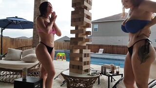 They Have So Much Fun Playing Jenga With Their Bikinis! Surprise Ending...