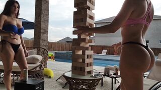 They Have So Much Fun Playing Jenga With Their Bikinis! Surprise Ending...