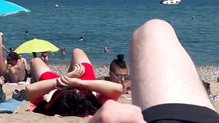 MUST SEE - BEACH OF PRETTY SPANISH WOMEN????| 4K Spain Barcelona 2023 Walking Tour Barceloneta beach