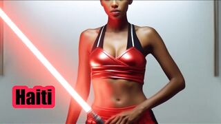ai generated star wars beautiful models from every country in the world holding lightsabers part 4