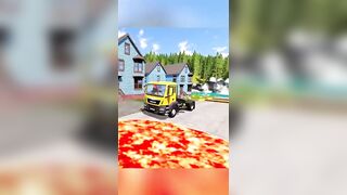 Monster Truck Potholes Flatbed Trailer Truck - Train vs Cars - Rail vs Cars - Speed Bump vs Cars