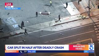 Car split in half after deadly crash in Long Beach