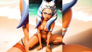 Ahsoka Tano girl in bikinis on the beach, jedi, padawan девушки в бикини на пляже, джедай,падаван AI