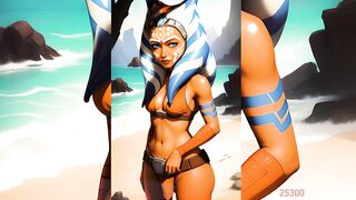Ahsoka Tano girl in bikinis on the beach, jedi, padawan девушки в бикини на пляже, джедай,падаван AI