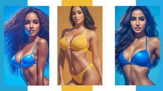 4K AI Art Lookbook Video of Beautiful Girls in Neon Color Bikinis | Blue & Yellow Styles