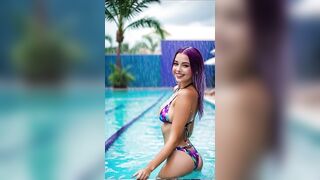AI LOOKBOOK - bikini try on haul / hot girls at pool party theme