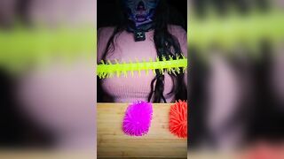 4K ASMR Triggers Pulling, Stretching, Squeezing Different Color Rubber Toys (ASMR No Talking) #asmr