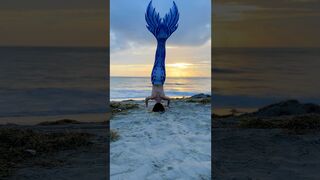 If you’re lucky, you may catch a mermaid doing yoga at sunrise! #mermaid #h2o #beachyoga #yoga #tail