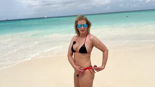 Some of my new Wicked Weasel Micro Thong bikinis on the beach in Aruba Tryon