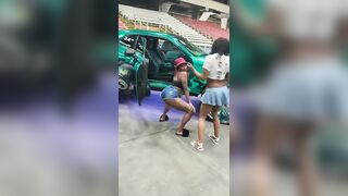 FEMALES DANCING TWERKING AT THE CAR SHOW HAVING A GOOD TIME