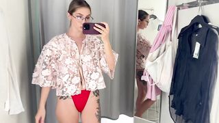 4K Try on Haul in a Mall Sheer Clothes Try on (2024)